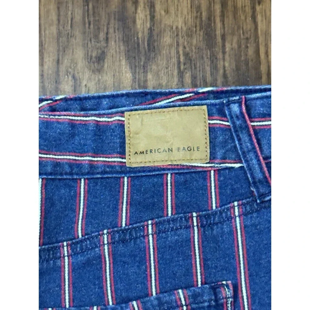 American Eagle Y2K Hi Rise Mini Skirt 14 Blue Red White Stripe Cut Off Excellent